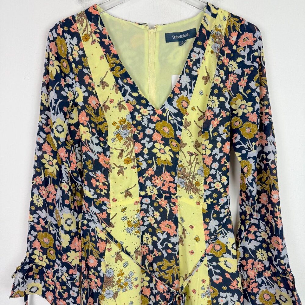 NWT Modcloth Unique Persona Midi Dress Yellow Navy Floral Size 0 NEW - Picture 3 of 14